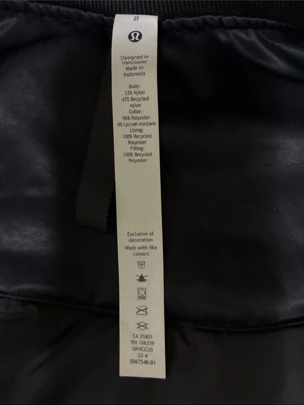 lululemon athletica Black ruched lightly insulated bomber Jacket